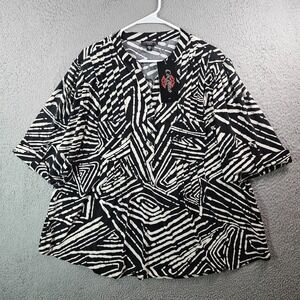 NEW Cocomo Top Blouse Women 3X Stretch‎ Geometric Black Whtie Stretch